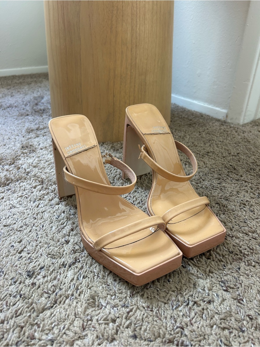 Jeffrey Campbell Patent Nude Square-Toe Platform Sandals